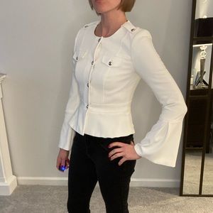White House Black Market WHBM Jacket Blazer Coat White Bell Sleeve size 00